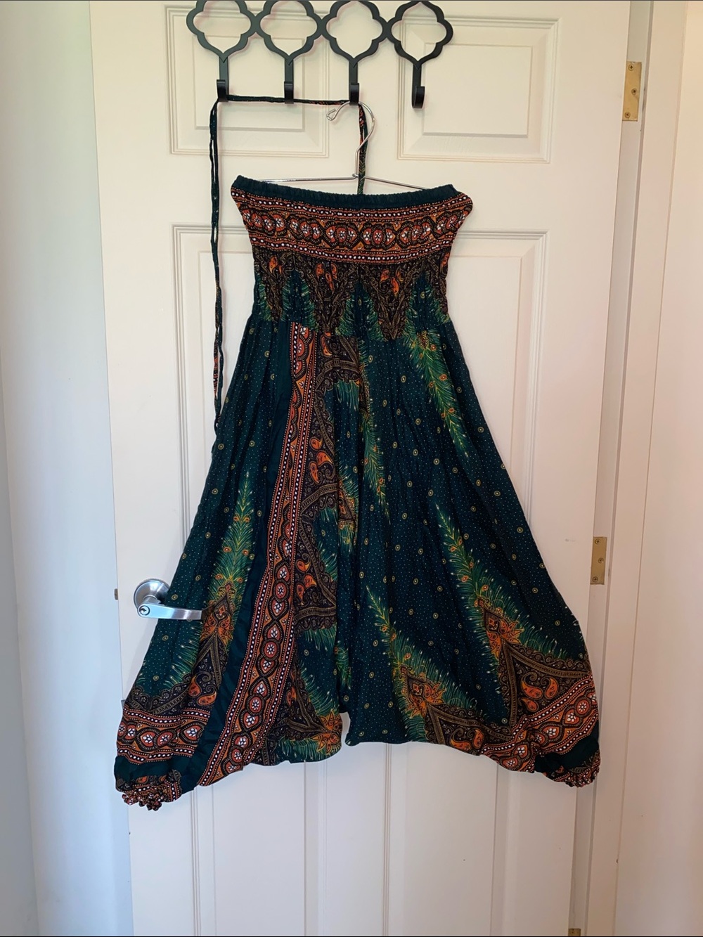 Thai Yoga Pants - Forest/Emerald Green with Rust Orange